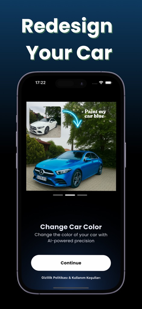Mody : AI Car Modifications - This tool demonstrates the granular "Change Car Color" feature, enabling users to transform their vehicle's paint with "AI-powered precision" and clearly visualize the "before & after" result.