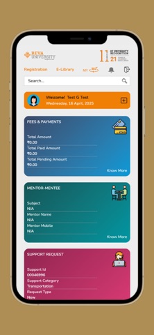 REVA UNIVERSITY STUDENT PORTAL screenshot