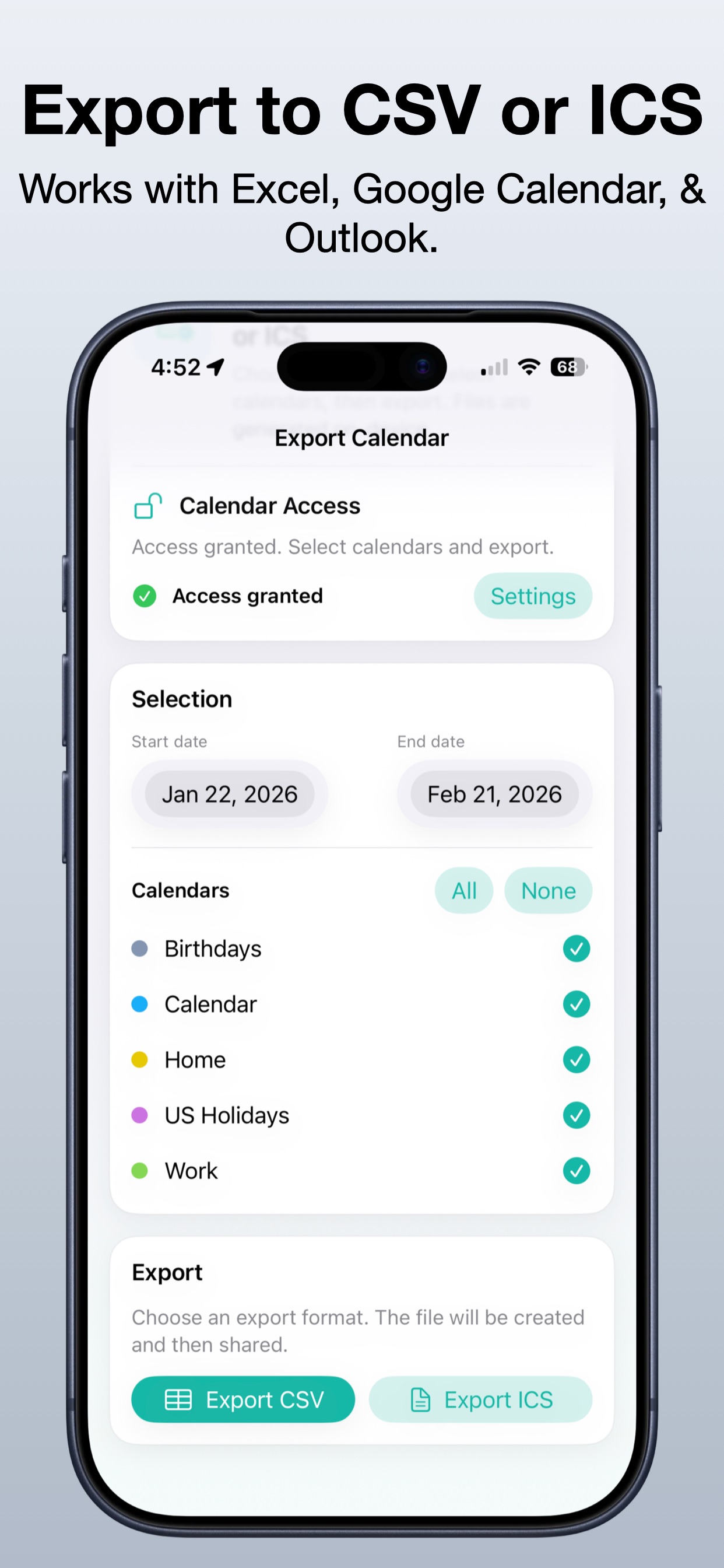 Export Calendar - CSV & ICS screenshot 3