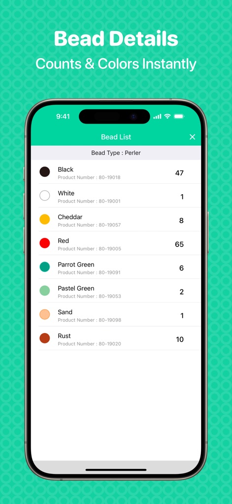Beads Creator - Bead Patterns - Crafters gain precise control over their projects with the Bead List feature, which provides an organized breakdown of bead colors and their required quantities.