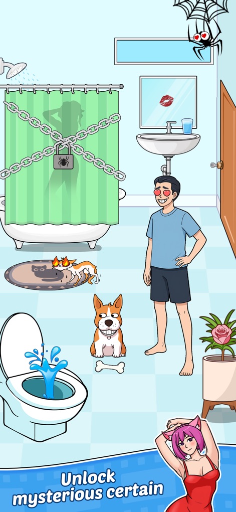 Tricky Dramas: Short Stories - Delve into peculiar bathroom scenarios, featuring a chained shower curtain and a watchful dog, adding layers of mystery.