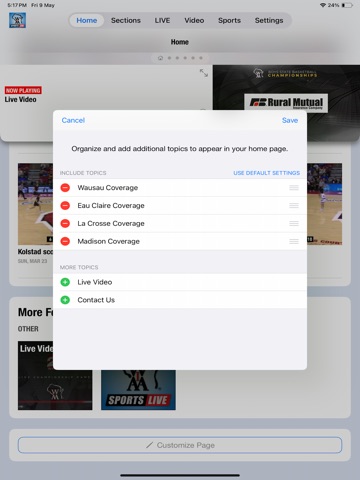 WIAA Sports Live iPad screenshot