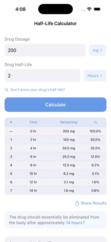 HalfLife Medication Calculator screenshot 2 of 10