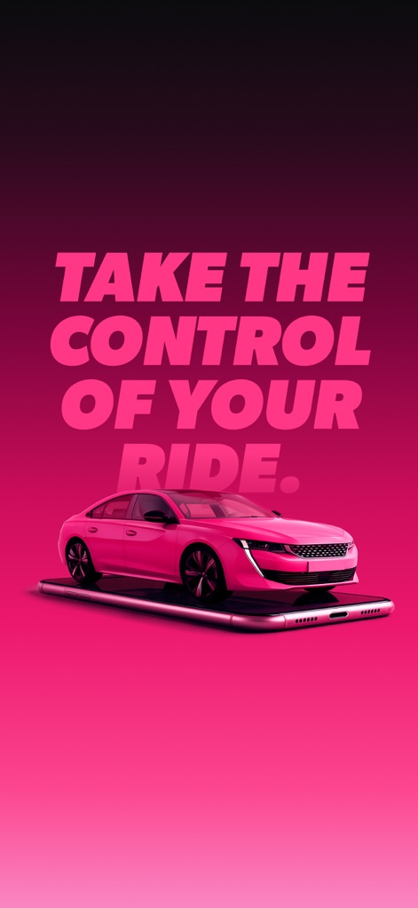 Heetch - Ride-Hailing App 24/7 - This introductory visual showcases the app's core promise, emphasizing user control with a prominent pink car illustrating the ride service and bold typography highlighting the empowerment message.