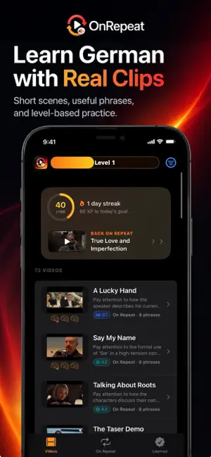 OnRepeat: Watch & Speak German screenshot 1