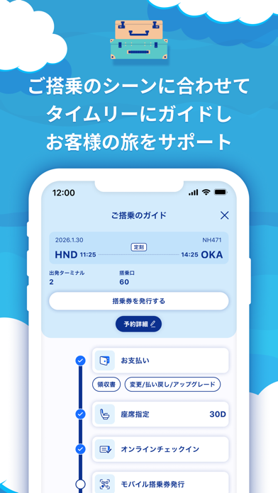 ご搭乗のシーンに合わせてタイムリーにガイドしお客様の旅をサポート