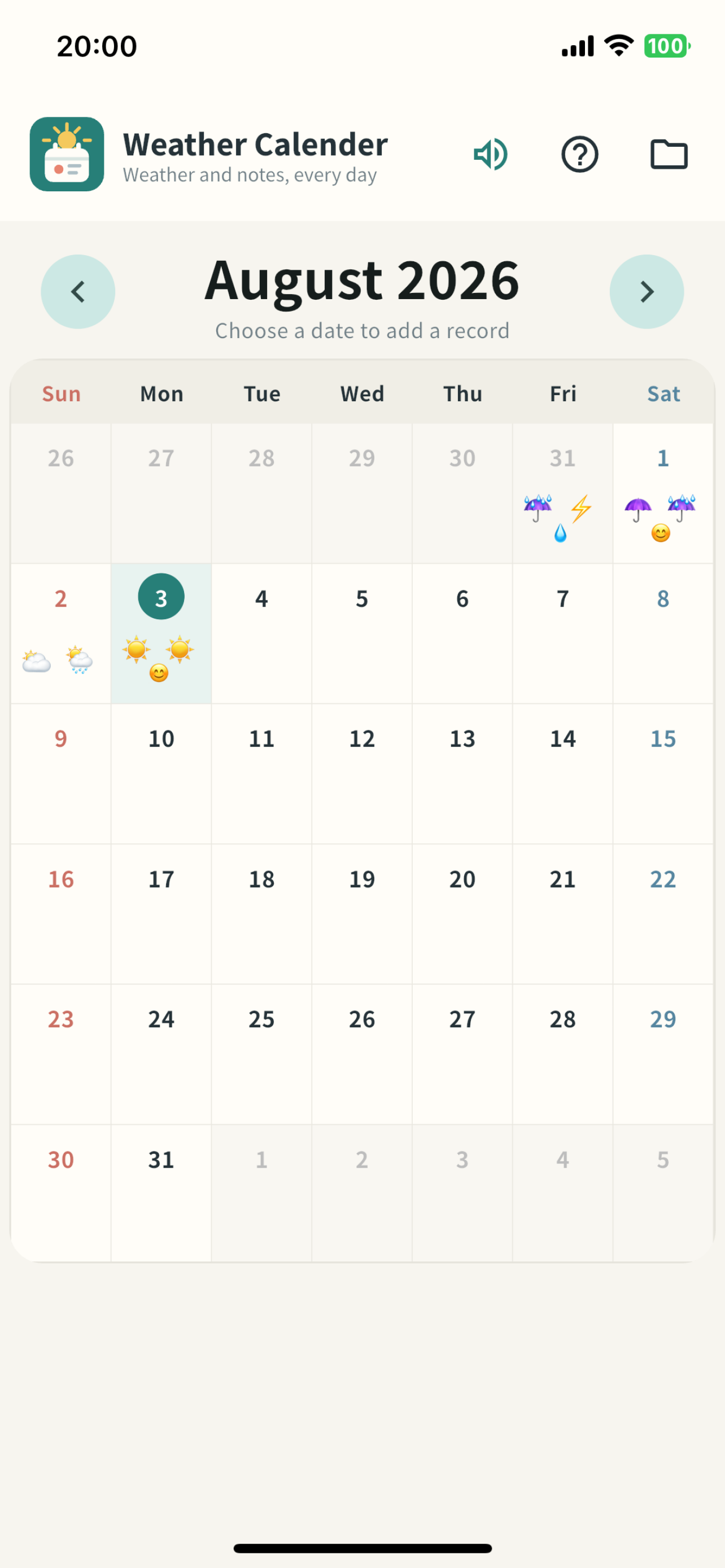 Weather Calendar Journal screenshot 2