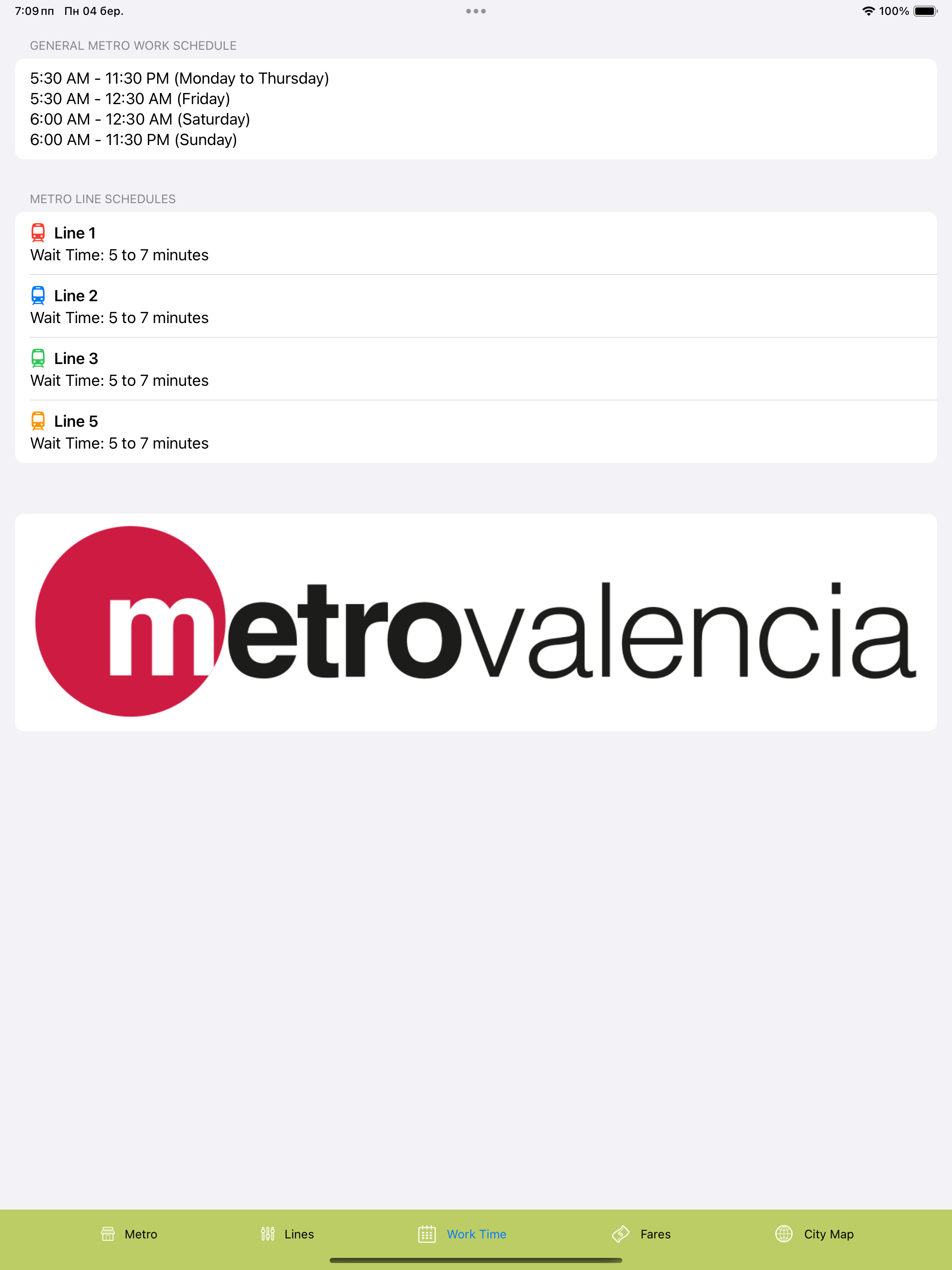 Valencia Subway Map