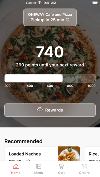 ONEWAY Cafe and Pizza app screenshot