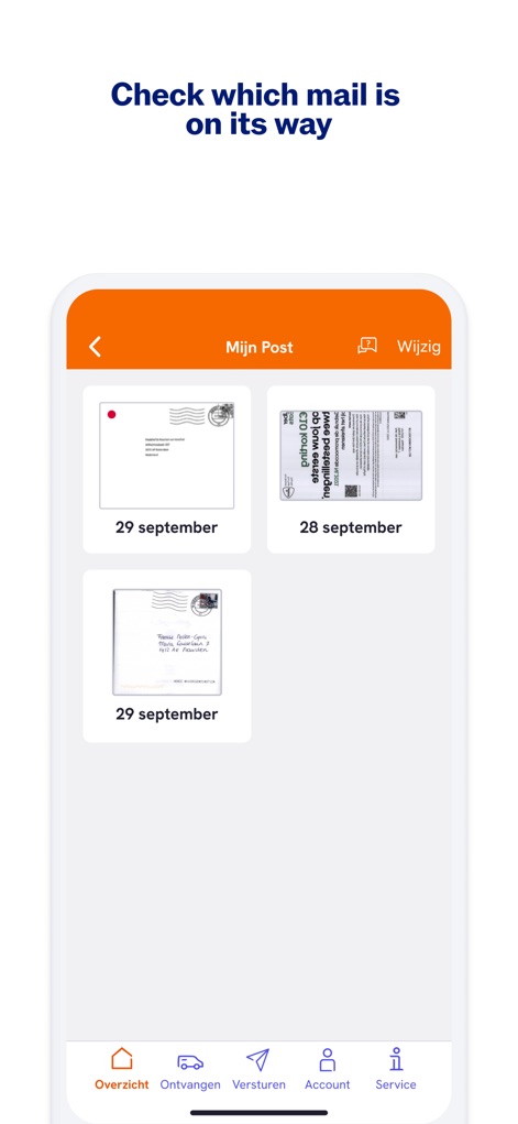 PostNL - Users gain a comprehensive overview of their incoming physical mail through digital previews of envelopes with dates and access to the dedicated "Mijn Post" (My Mail) section.