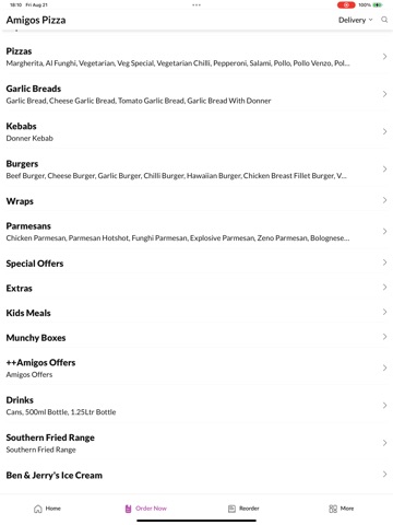 Amigos Pizza. iPad screenshot