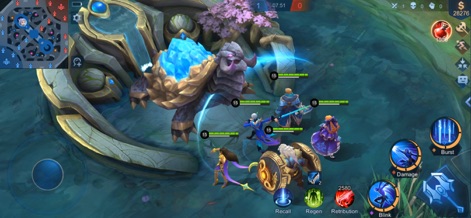 Mobile Legends: Bang Bang.US - Engage in epic boss battles as teams coordinate to defeat jungle objectives, utilizing a full suite of hero abilities and strategic positioning.