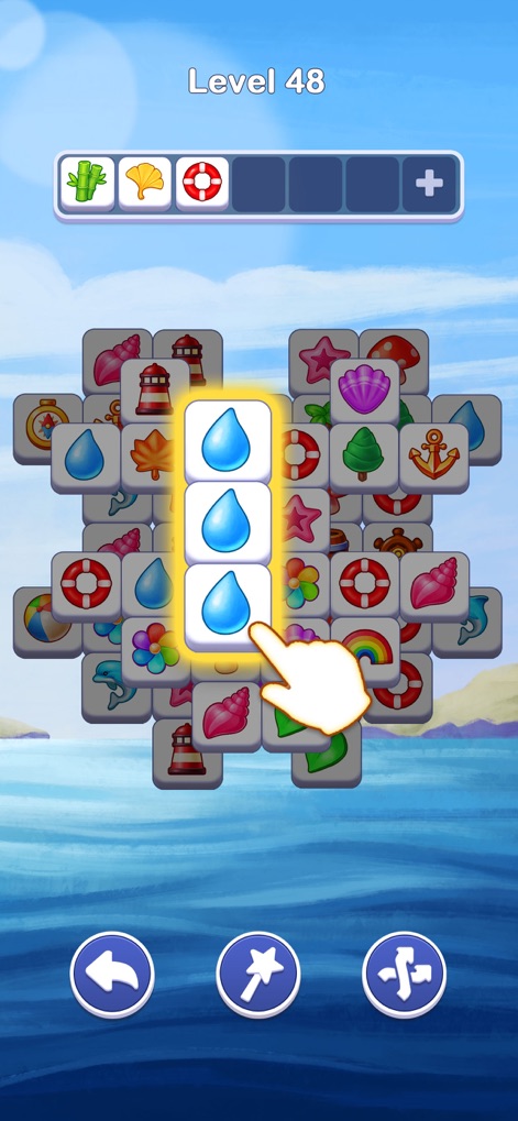 Tile Voyage: Match Puzzle - Experience the immersive aesthetic with delightful water drop tiles and the serene ocean-themed background that enhances gameplay.