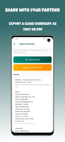 WaitNest: Daycare Waitlist App iPhone screenshot