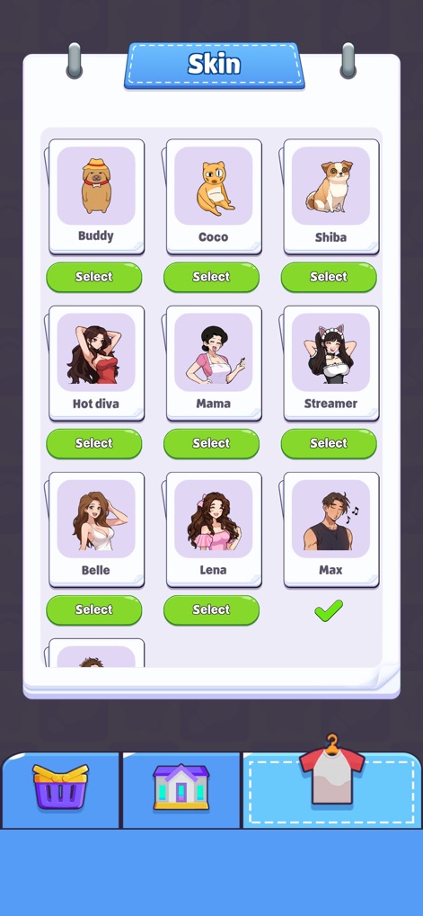 Brain Up - Drama Puzzle Game - Os usuários podem personalizar sua experiência com uma variedade de "skins", que incluem avatares de personagens e animais de estimação para escolher.