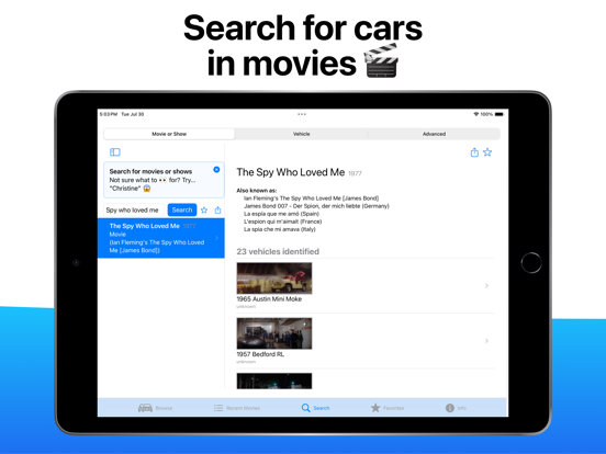 Cars in Movies iPad screenshot 2 - Entertainment app