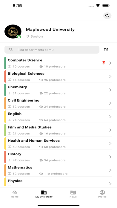 Professor Index Screenshot