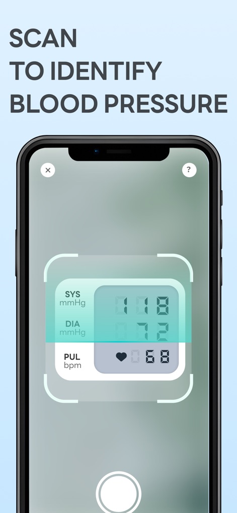Finger Blood Pressure: BP Mate - Observe the app's innovative camera scanning feature that accurately captures blood pressure readings from external monitors, clearly highlighting the SYS, DIA, and PUL values.