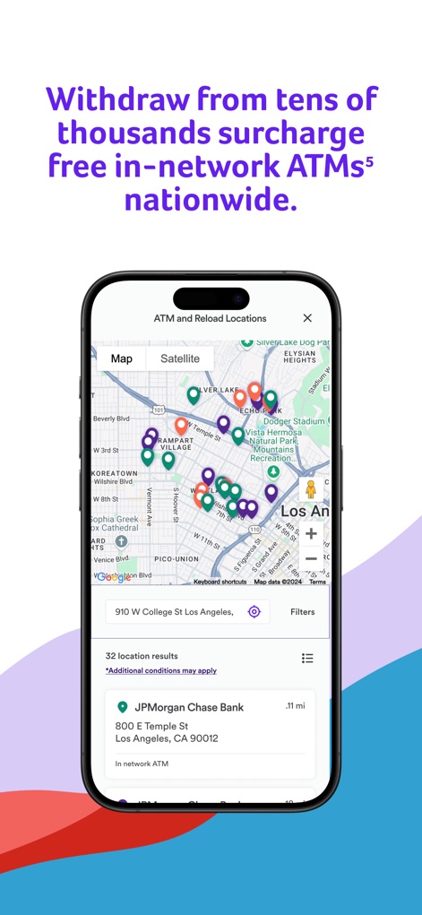myWisely: Mobile Banking - The app provides an intuitive interactive map to easily locate surcharge-free ATMs and clearly lists nearby in-network locations for convenient cash access.