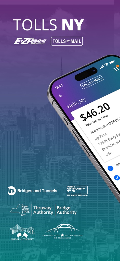 Tolls NY - See how the app presents the 'Tolls by Mail' tab and clearly displays the total amount due for quick understanding of current outstanding charges.