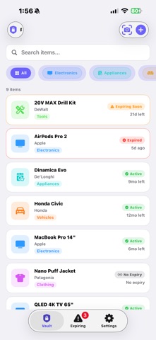 Receipts & Warranty Storage screenshot