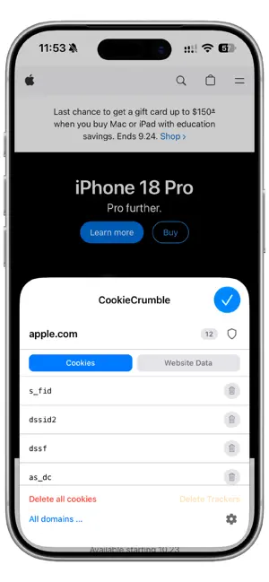 CookieCrumble for Safari screenshot 2