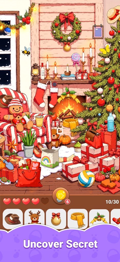 Hidden Quest: Seek & Discover - This tool invites users to uncover secrets amidst festive holiday decor, with a straightforward progress bar indicating found objects.