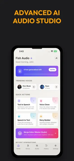 Fish Audio: AI Voice Clone tts iPhone screenshot 1
