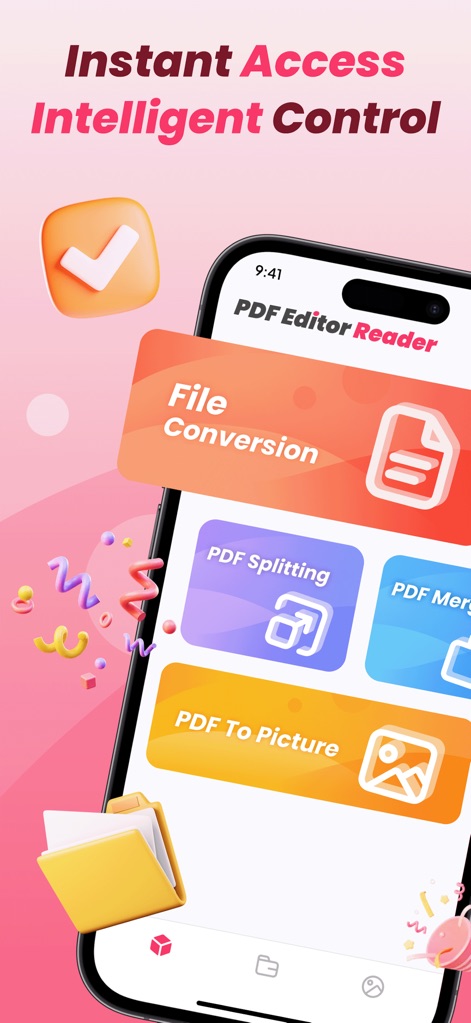 PDF Editor Reader - Questa schermata introduttiva mostra un'interfaccia utente chiara con opzioni evidenti come 'File Conversion' e 'PDF Splitting', permettendo agli utenti di accedere rapidamente alle funzionalità principali dell'app.