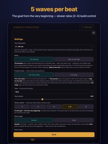 Vibrato Practice: Tone Trainer iPad screenshot
