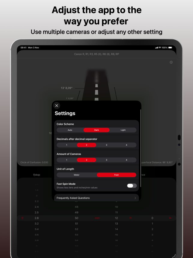 لقطة شاشة لحاسبة عمق المجال البسيطة