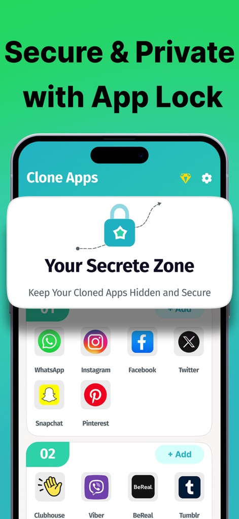 Clone Apps - Parallel Space - Understand the enhanced security features, highlighted by the "Your Secrete Zone" pop-up with its padlock icon, ensuring cloned apps are hidden and protected within the app's secure environment.