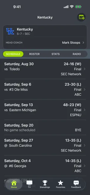 Kentucky Football Schedules screenshot 1