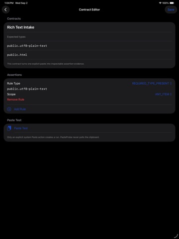 PasteProbe iPad screenshot