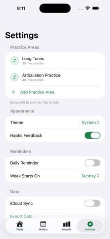 Clarinet Practice Log のスクリーンショット