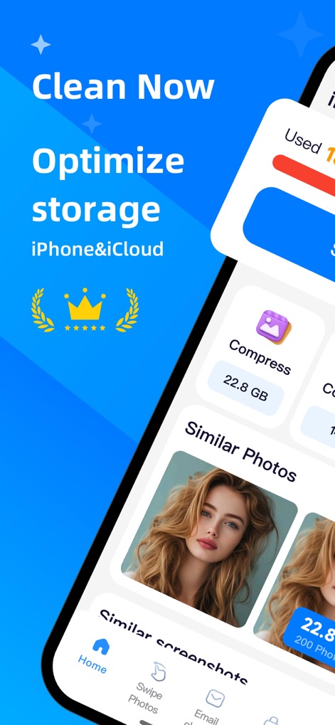 Clean Now：Clean Up Storage - Users can instantly view their used storage breakdown and tap into features like image compression and smart similar photo detection.