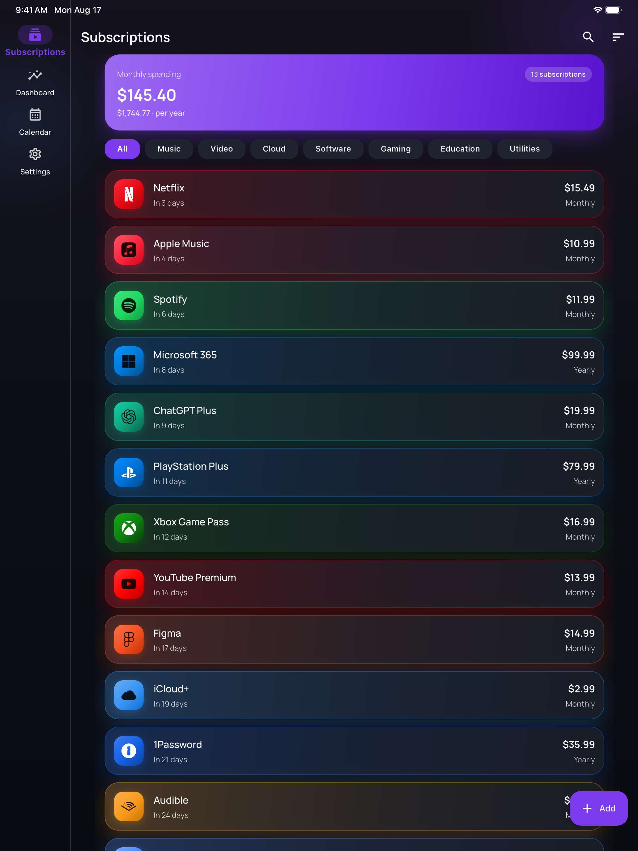 Eluna: Subscription Tracker screenshot 9