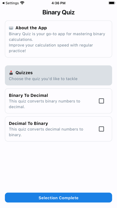 Screenshot 1 of Binary Quiz App