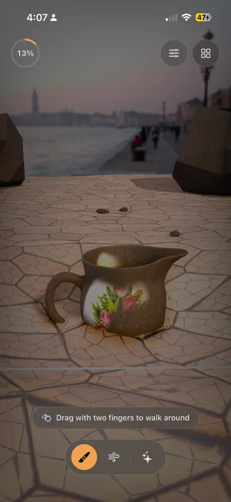 Unearth: a pot almost entirely buried in dirt at a twilight dig site