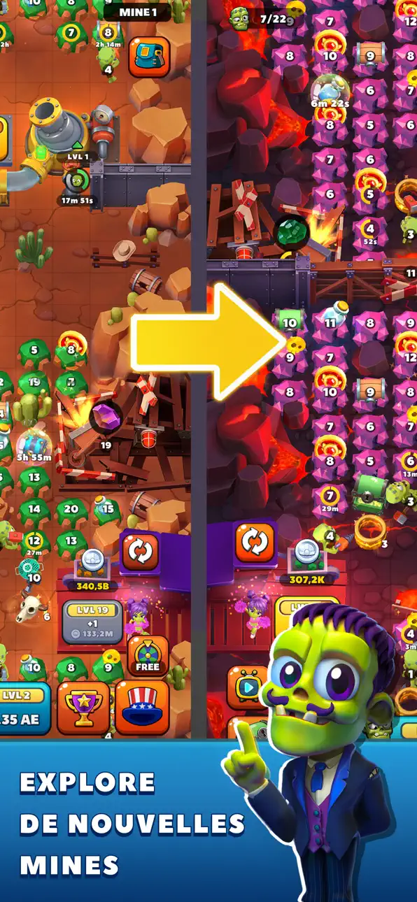 Idle Zombie Miner: Gold Tycoon iOS Mod IPA screenshot 4 - iOS game interface