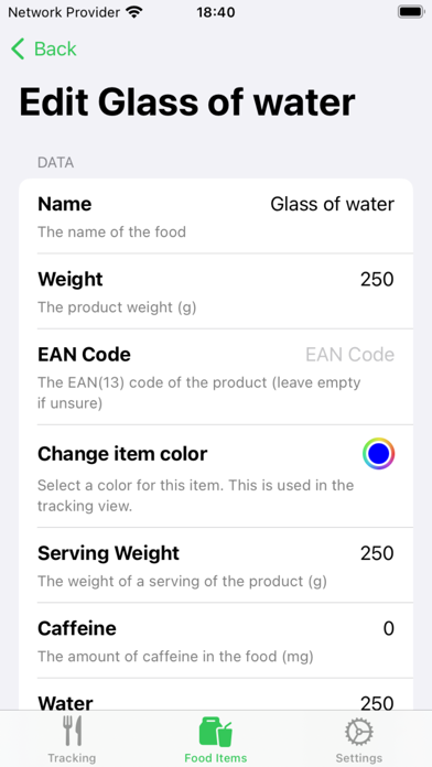Nutrient Tracker/Exporter Screenshot