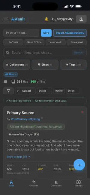 AoVault Fanfiction Library screenshot 1