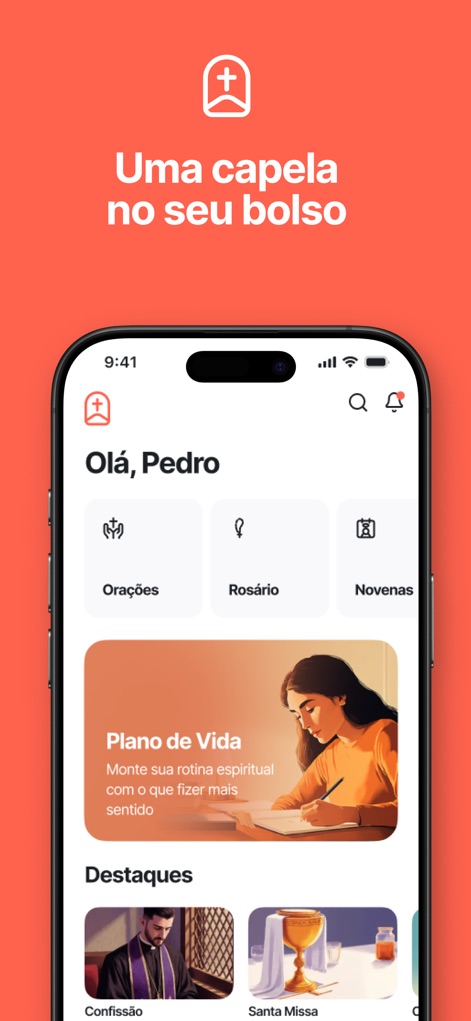 Capela - Discover the intuitive dashboard, providing quick access buttons to essential prayers and a personalized spiritual plan for daily guidance.