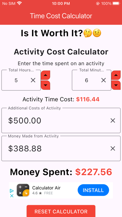 Time Cost Calculator Screenshot
