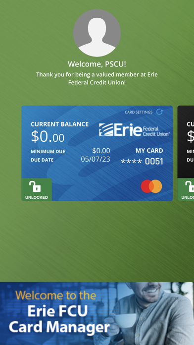 Erie FCU Card Manager Screenshot