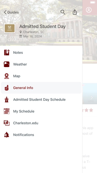 College of Charleston Events Screenshot