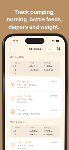 Milk Diary: Baby Feeding iPhone screenshot