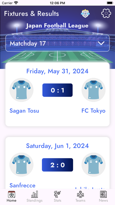 Japan Football League Scores Screenshot
