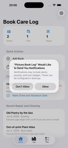 Book Care & Repair Log 2026 screenshot