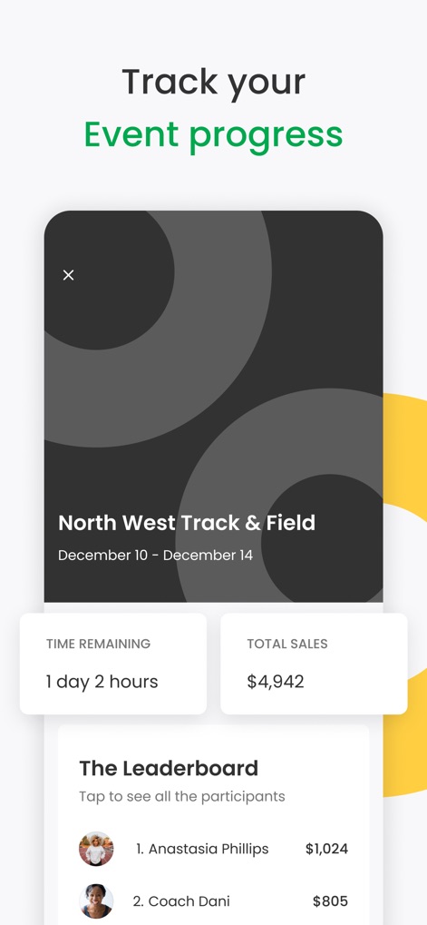Double Good - Users can easily monitor fundraising progress, observing "Time Remaining" for their event and the impressive "Total Sales" accumulated.
